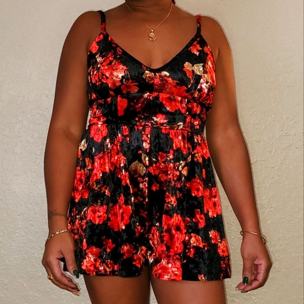 Fragile Floral Black and Red Romper || Short XS Summertime Romper Whimsigoth